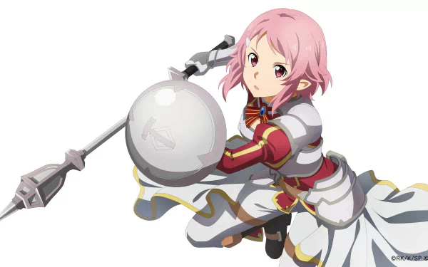 Rika Shinozaki from Sword Art Online in dynamic pose, detailed anime style, presented as a 4K Ultra HD PC desktop wallpaper and background.