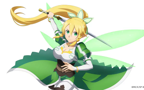 Leafa (Suguha Kirigaya) from Sword Art Online in dynamic pose, wielding a sword, featured in vibrant anime style for a 4K Ultra HD PC desktop wallpaper.