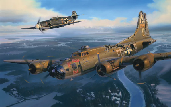 A striking HD wallpaper of a Boeing B-17 Flying Fortress, exuding power and military prowess.