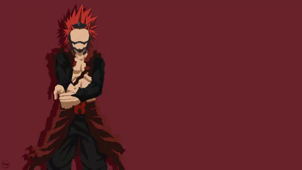 Eijiro Kirishima from My Hero Academia, bare-chested with arms crossed against a deep red backdrop — anime 4K Ultra HD PC desktop wallpaper.
