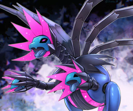 HD PC desktop wallpaper featuring Hydreigon from the video game Pokémon: Scarlet and Violet in a dynamic, intense pose with vibrant purple and blue tones.