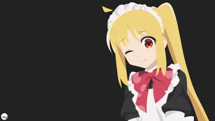 Anime-style 4K Ultra HD wallpaper featuring Nijika Ijichi from Bocchi the Rock! dressed in a maid outfit with a winking expression against a dark background.