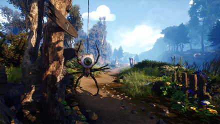 HD desktop wallpaper featuring a mystical forest scene with a stylized spider character from Blacktail.