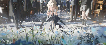 HD PC desktop wallpaper featuring Lumine from Genshin Impact, surrounded by white flowers and light reflections, capturing a serene moment in the video game world.