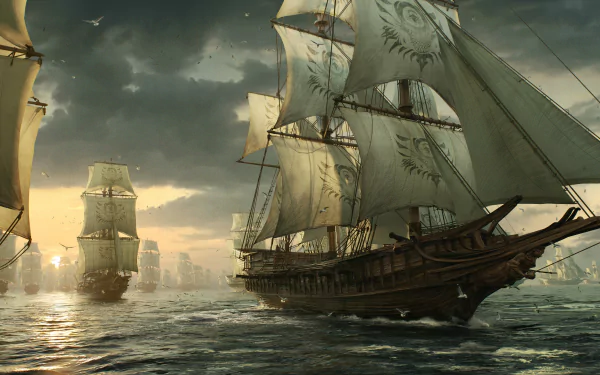 A magnificent fantasy ship sailing through an enchanting HD desktop wallpaper and background.