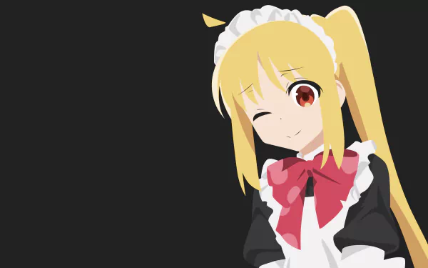 Anime-style 4K Ultra HD wallpaper featuring Nijika Ijichi from Bocchi the Rock! dressed in a maid outfit with a winking expression against a dark background.
