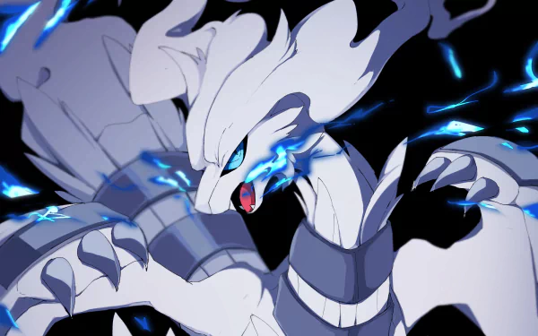 Reshiram from Pokémon: Black and White, in a stunning HD desktop wallpaper: Majestic dragon-like creature in a virtual world setting.