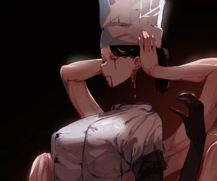 HD anime wallpaper of Falling Devil from Chainsaw Man, featuring a dark, intense scene with detailed character art and a shadowy background.