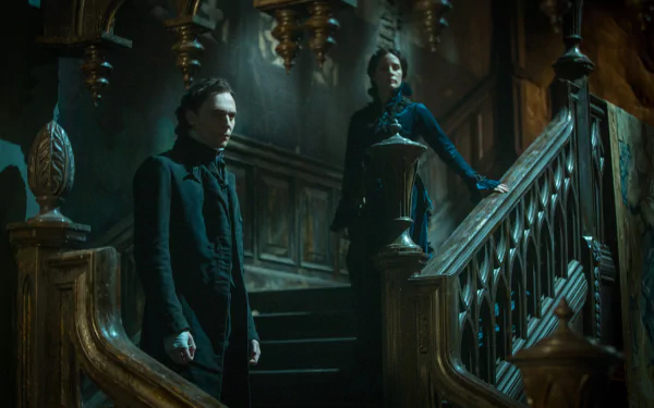 A stunning desktop wallpaper featuring Jessica Chastain and Tom Hiddleston in the movie Crimson Peak.