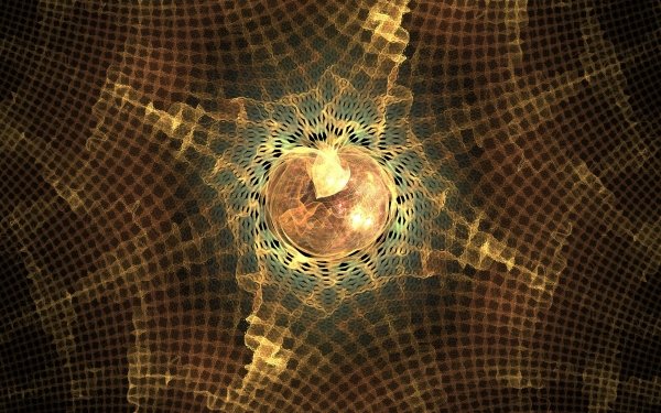 HD abstract desktop wallpaper featuring a glowing orb with fractal patterns in gold tones.