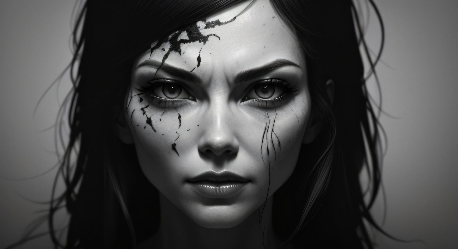 Download Portrait Black &amp; White Fantasy Woman HD Wallpaper by DAMI