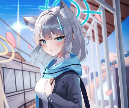 4K Ultra HD PC wallpaper featuring Shiroko Sunaookami from the video game Blue Archive, depicted with silver hair, blue eyes, and a serene outdoor background.