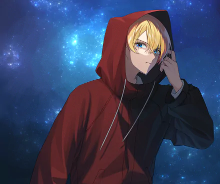 HD PC desktop wallpaper featuring Aquamarine Hoshino from the anime Oshi no Ko, set against a glowing, starry night sky background.