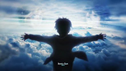 A dramatic silhouette of Eren Yeager from Attack on Titan against a backdrop of clouds and a colorful sky, captured in stunning 4K Ultra HD for an immersive desktop experience.