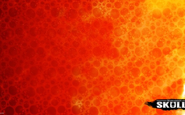 Fiery orange Warhammer-themed HD desktop wallpaper featuring a textured pattern and a graphic skull logo.