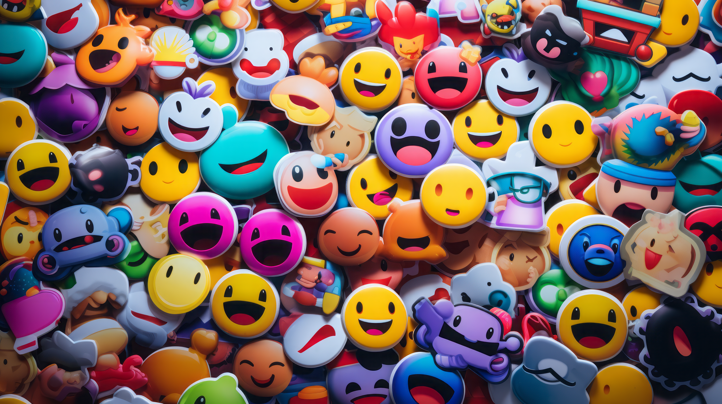 Colorful collection of assorted emoji icons in HD, perfect for AI art-inspired desktop wallpaper and background.