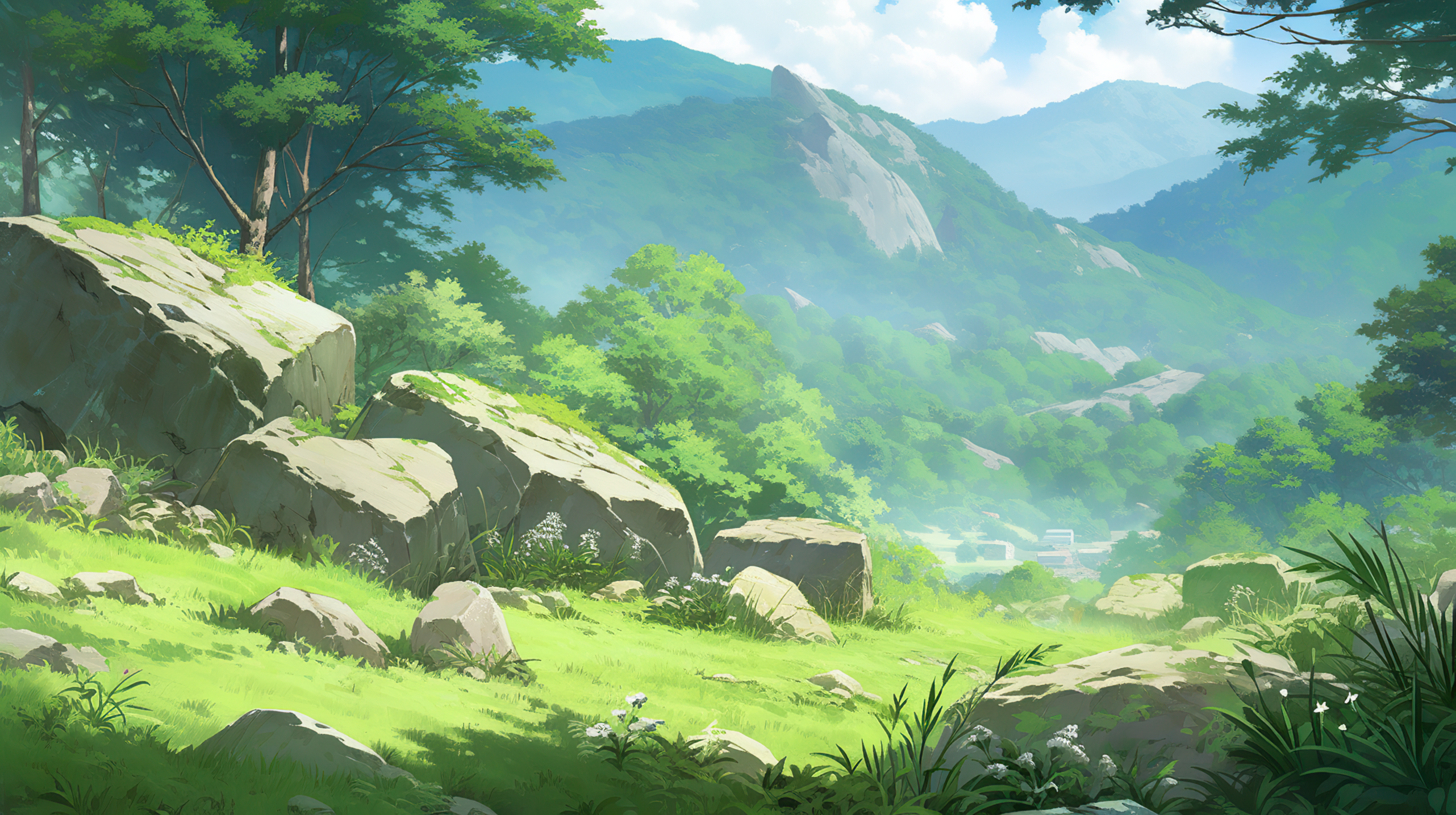 Anime Landscape Green Aesthetic Wallpaper by patrika