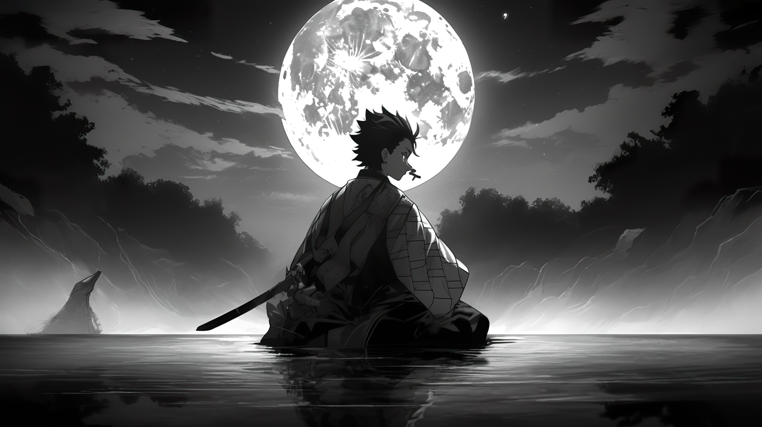 Tanjiro Kamado Moon Background Manga Wallpaper by patrika