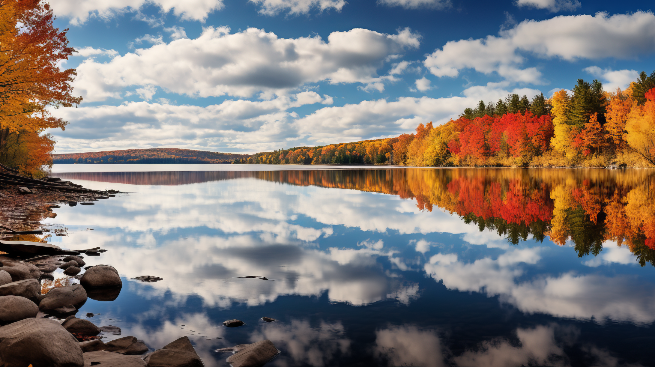 Serene Autumn Landscape with a Reflective Lake Wallpaper by patrika