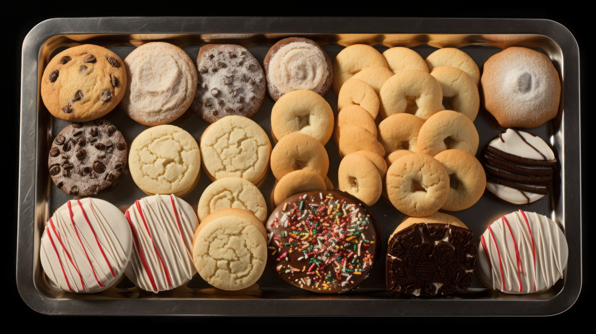 Assorted sugar cookies in a tray, HD wallpaper background.