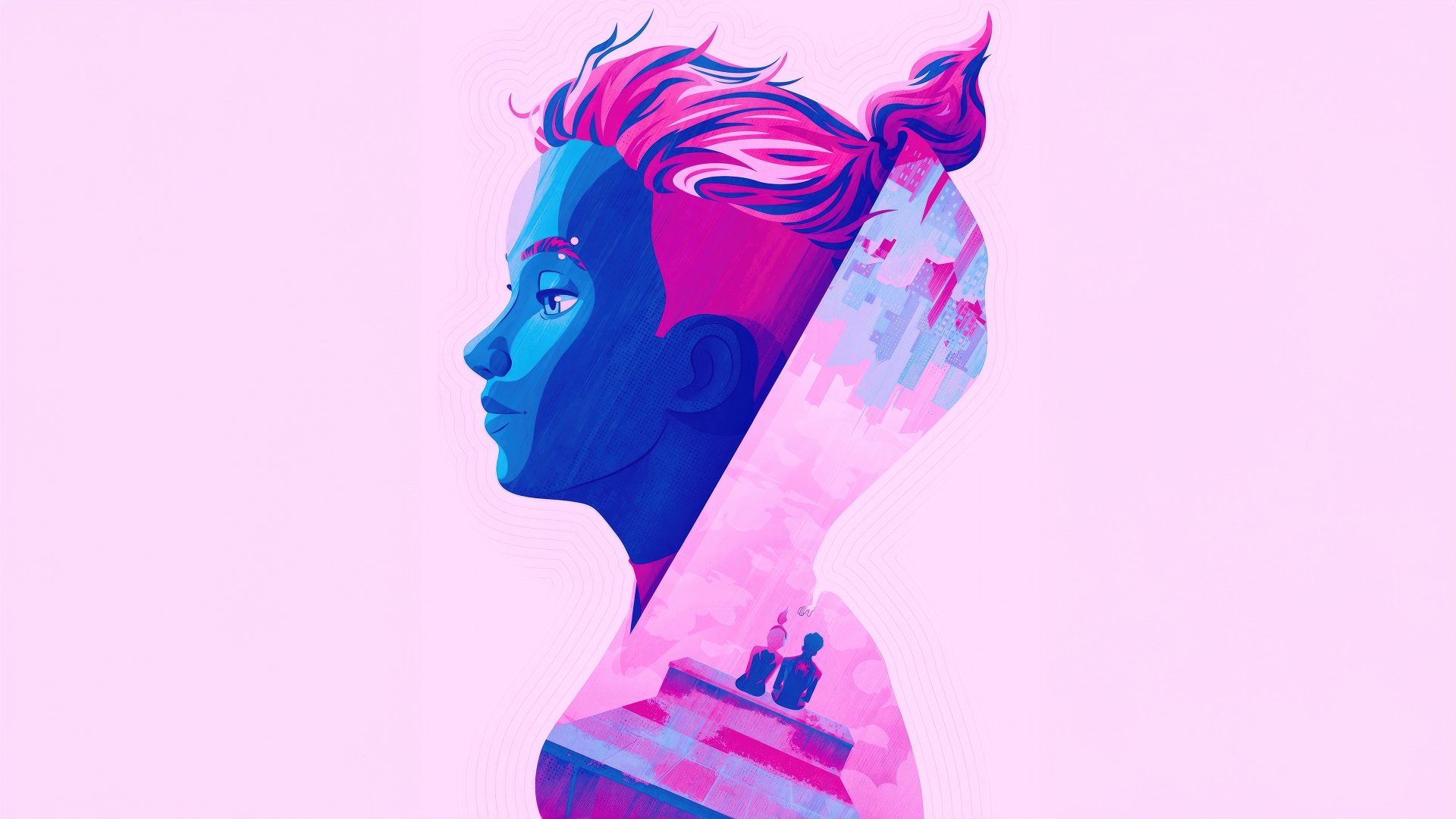 4K Ultra HD Spider-Man: Across the Spider-Verse PC desktop wallpaper featuring a vibrant, stylized side profile of a character in bold blues and pinks.
