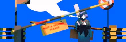 4K Ultra HD desktop wallpaper featuring Ryou Yamada from the anime Bocchi the Rock! against a vibrant blue background with a sign reading WAIT A SECOND PLEASE.