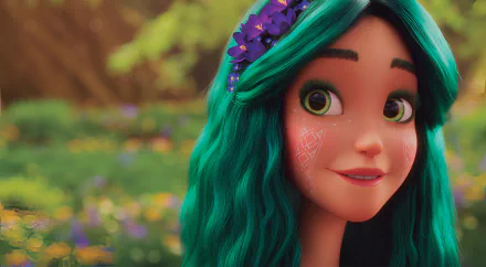 HD Wallpaper of the animated character Mavka from 'Mavka: The Forest Song' with a vivid forest background for desktop.