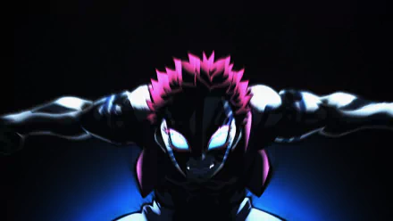 HD desktop wallpaper of Akaza from Demon Slayer: Kimetsu no Yaiba, featuring his glowing eyes and intense pose in a dark, dramatic anime style.