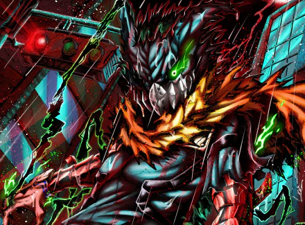HD desktop wallpaper featuring Izuku Midoriya from the anime My Hero Academia, showcasing a dark and dramatic scene with vibrant colors and intense action energy.