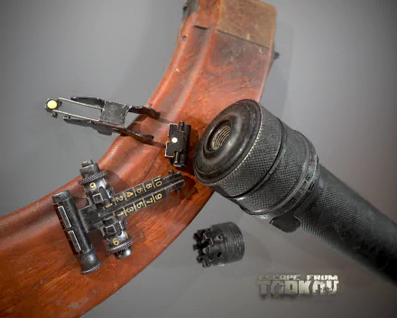 HD desktop wallpaper featuring a detailed, close-up view of a disassembled rifle from the video game Escape from Tarkov.