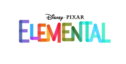HD desktop wallpaper featuring the colorful logo of Disney Pixar's movie Elemental.