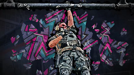 HD desktop wallpaper from Call of Duty: Warzone 2.0, featuring an action-packed scene with a soldier and vibrant graffiti art background.