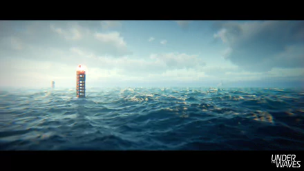 Ocean scene with distant lighthouse, HD underwater-themed desktop wallpaper.
