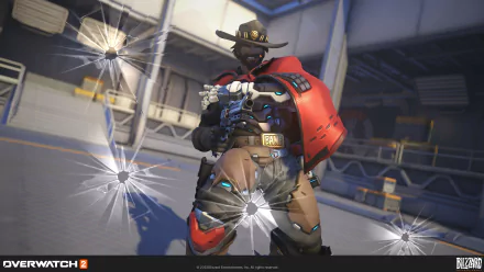 HD Overwatch 2 desktop wallpaper featuring Cassidy in action at an in-game location.