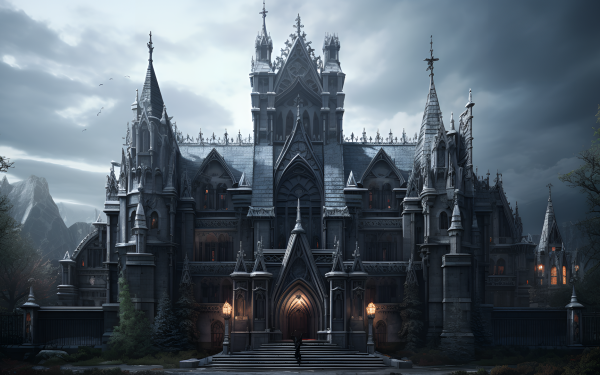 HD Gothic Castle Desktop Wallpaper with Moody Atmosphere and Dark Foreboding Architecture.
