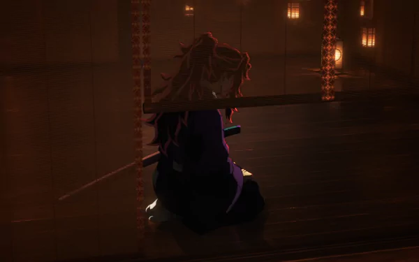 HD PC desktop wallpaper featuring Kokushibo from Demon Slayer: Kimetsu no Yaiba, depicted in a dark, atmospheric anime scene with traditional Japanese elements.