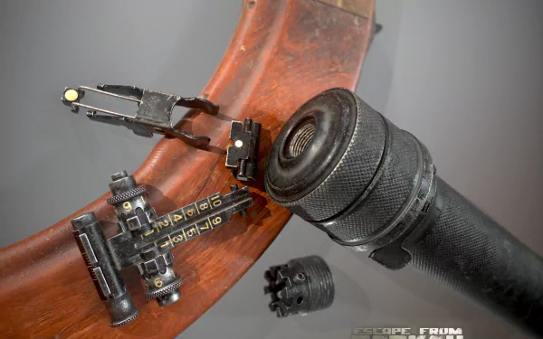 HD desktop wallpaper featuring a detailed, close-up view of a disassembled rifle from the video game Escape from Tarkov.