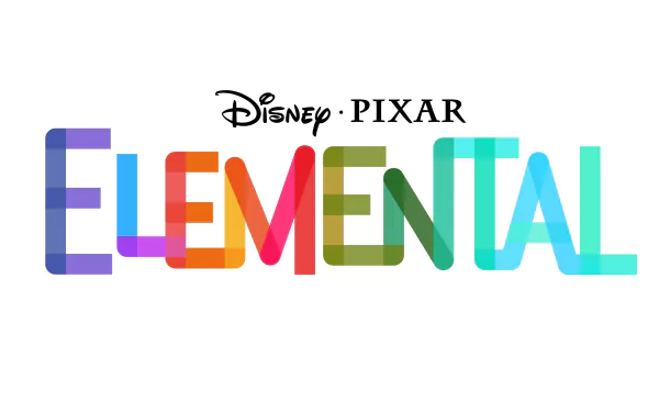 HD desktop wallpaper featuring the colorful logo of Disney Pixar's movie Elemental.