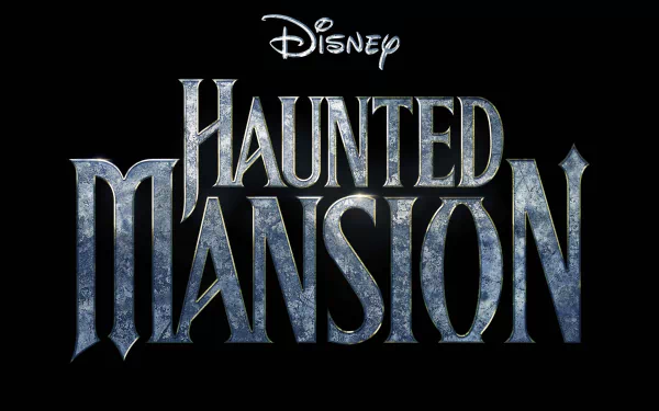 HD desktop wallpaper featuring Disney's Haunted Mansion movie logo in stylized icy blue text on a dark background.