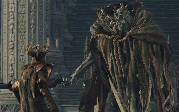 HD desktop wallpaper from Elden Ring featuring Morgott the Omen King in a detailed, atmospheric game scene.