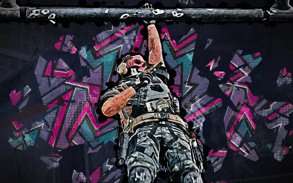 HD desktop wallpaper from Call of Duty: Warzone 2.0, featuring an action-packed scene with a soldier and vibrant graffiti art background.