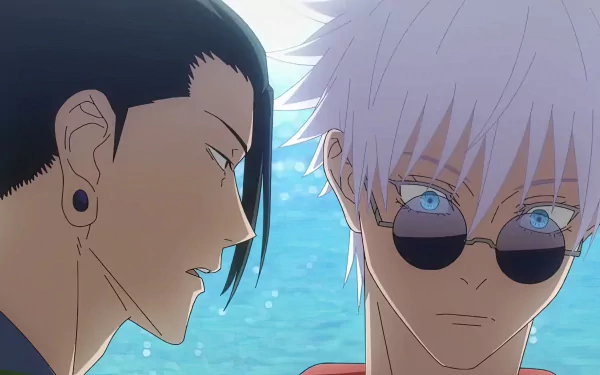 HD wallpaper featuring characters Satoru Gojo and Suguru Geto from Jujutsu Kaisen 2nd Season for desktop background.