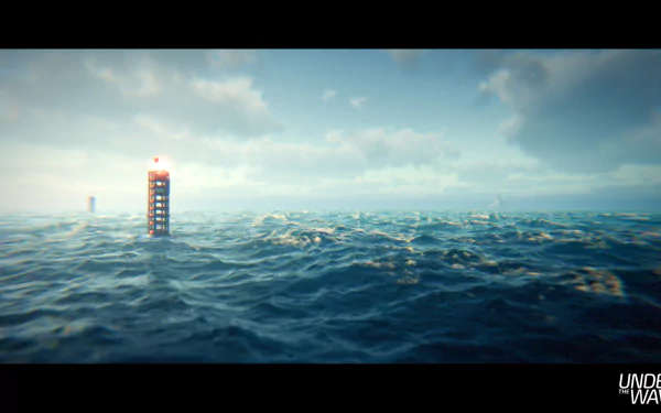 Ocean scene with distant lighthouse, HD underwater-themed desktop wallpaper.