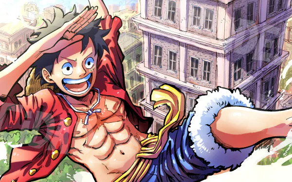 A dynamic and vibrant wallpaper featuring Monkey D. Luffy from the popular anime series One Piece in high definition quality.