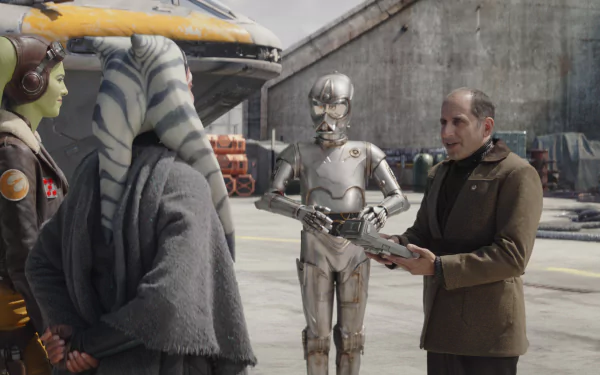 HD Wallpaper featuring Ahsoka with droid and character in a Star Wars-themed setting for desktop backgrounds.