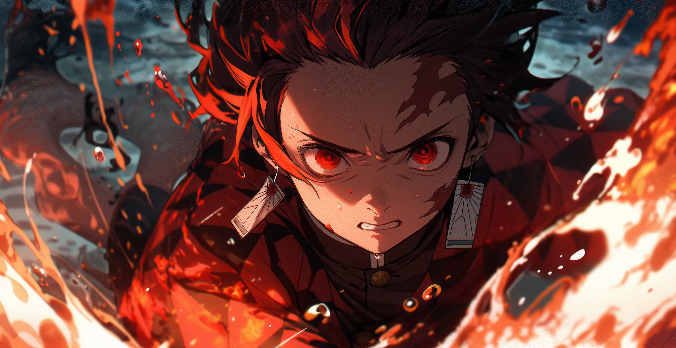 Demon Slayer Chibi Tanjiro Kamado Black Desktop Wallpaper 4K