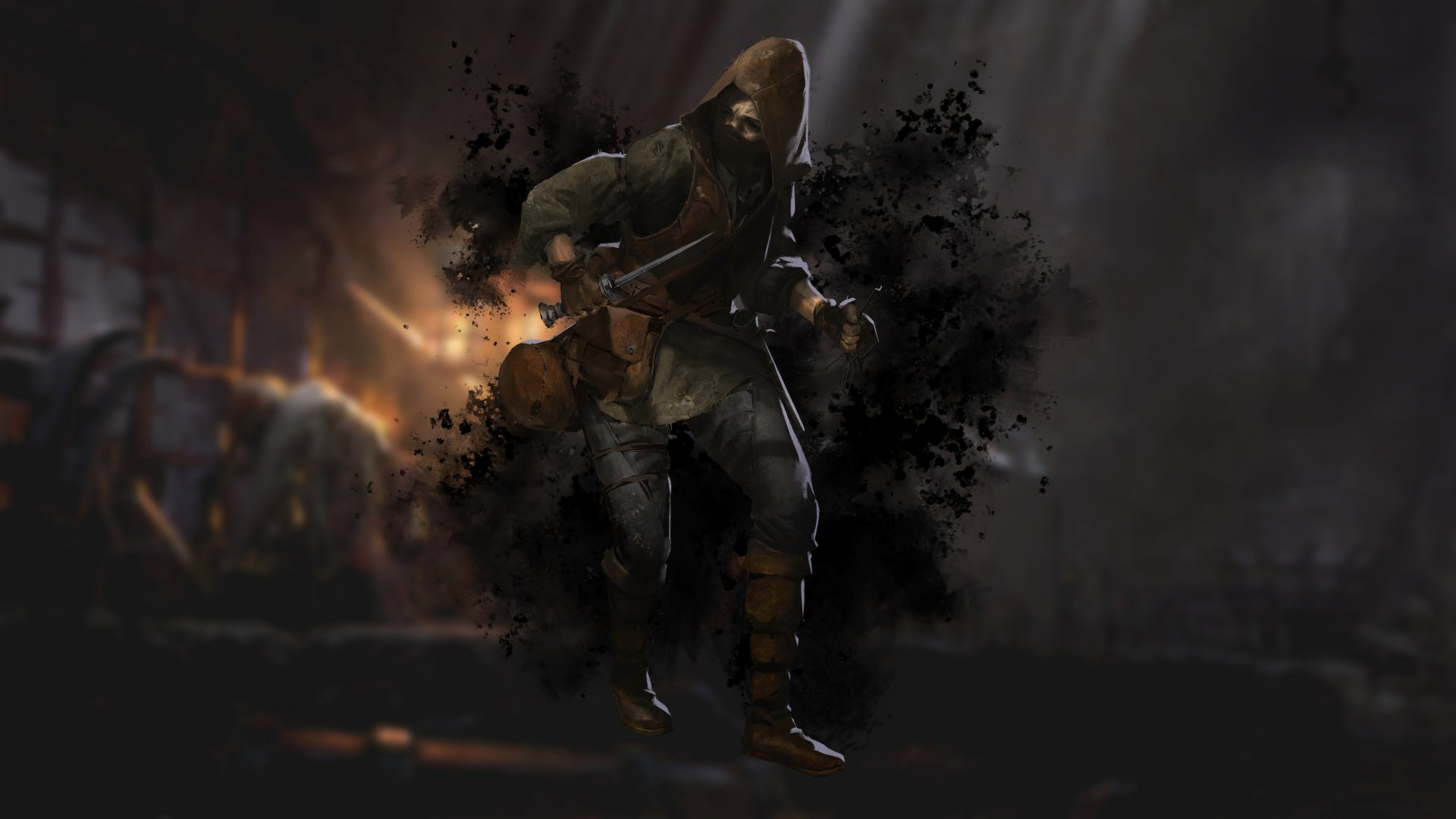 HD wallpaper for Dark and Darker featuring a mystical figure enveloped in shadowy effects, set against a dimly lit, dramatic backdrop.