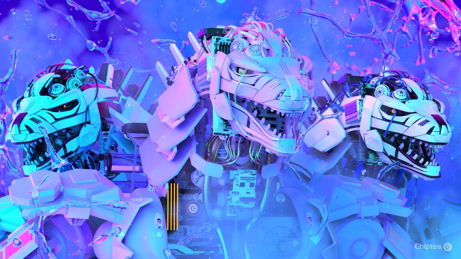 Chiptos X Zilla Trio Robot Ultra 4k Mechs Holographic Nft Wallpaper