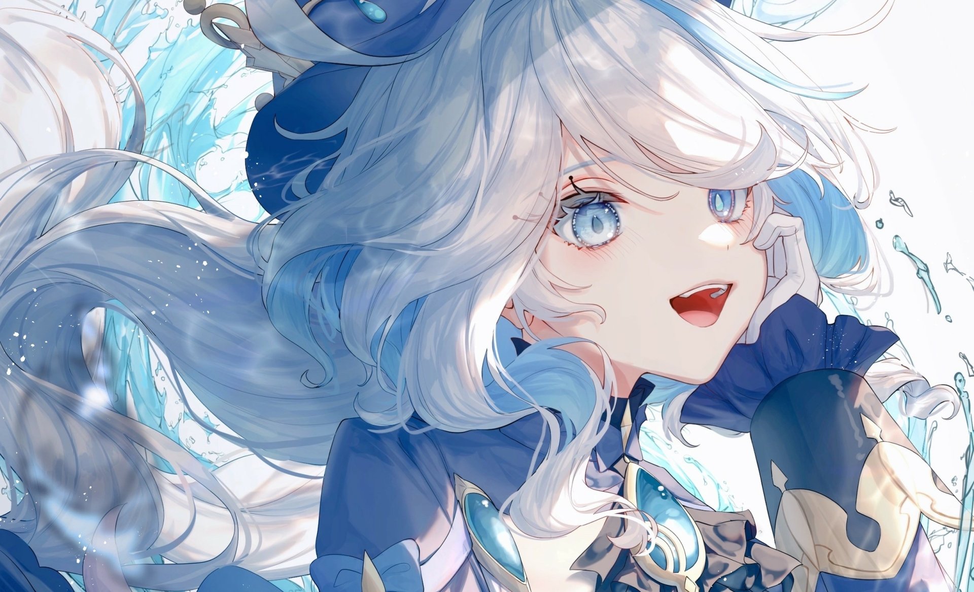 HD PC desktop wallpaper featuring Furina from the video game Genshin Impact, showcasing her detailed design and vibrant colors in an anime-style illustration.