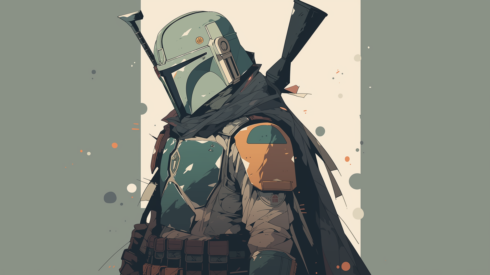 HD wallpaper featuring artistic rendition of Boba Fett from The Mandalorian for a Star Wars-themed desktop background.